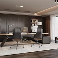 Elegant Modern Office Interior With Wooden Desk Leather Chairs And Floor-to-ceiling Windows