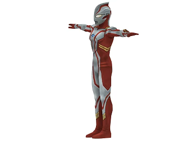 Red and Silver Game Anime Hero Character in Tight Suit with Arms Outstretched 3d model