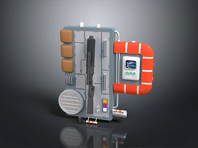Modern Gray Gate With Orange Accents Control Panel And Vent Grilles Design 3d model
