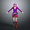 3D Model of Colorful Female Character With Purple Hair Purple Outfit And Brown Boots