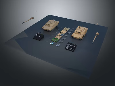 Detailed Military Tank Models Display With Weapon Parts And Control Panels 3d model
