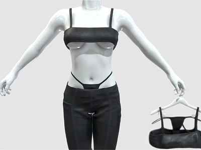 Stylish Black Camisole Top Pants Outfit With Bra And Handbag 3d model