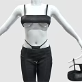 Stylish Black Camisole Top Pants Outfit With Bra And Handbag