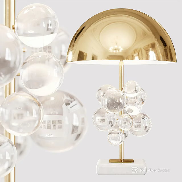 Modern Table Lamp With Brass Shade Golden Pole And Transparent Glass Ball Decor 3d model 