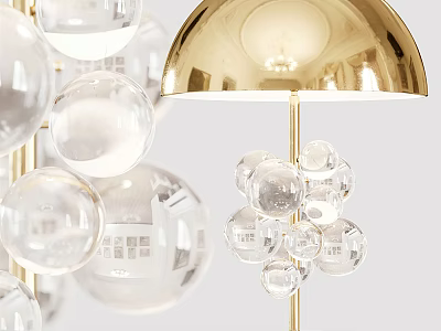 Modern Table Lamp With Brass Shade Golden Pole And Transparent Glass Ball Decor 3d model