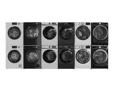 Various Modern Front Load Washing Machines In Black And White Designs 3d model