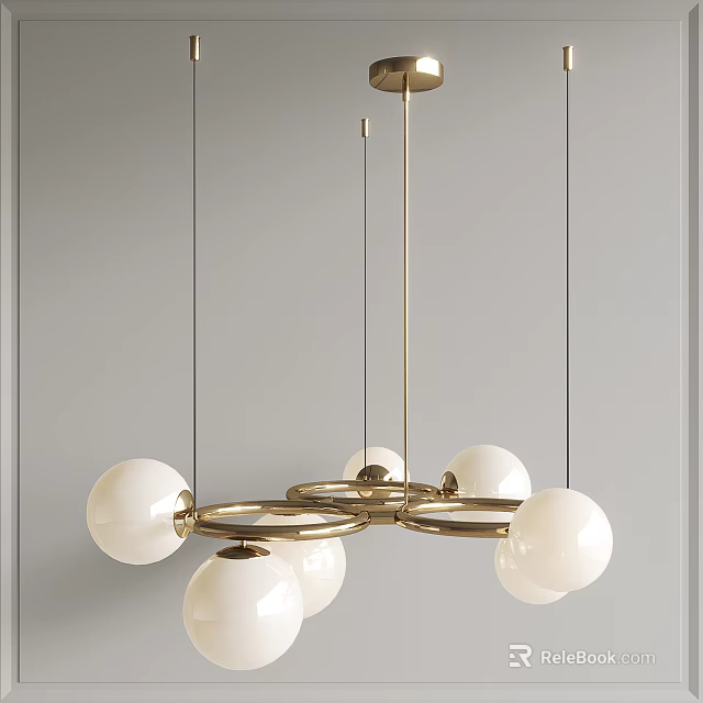Modern Gold Chandelier With Circular Rings And White Spherical Shades For Interior Design 3d model 