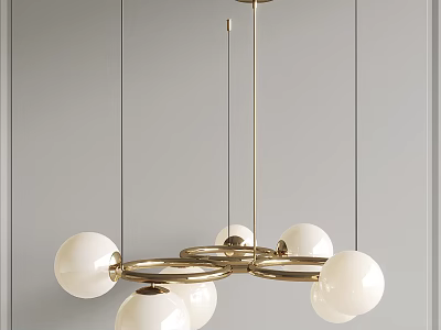 Modern Gold Chandelier With Circular Rings And White Spherical Shades For Interior Design 3d model