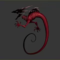 Red Mythical Dragon Character with Open Mouth Curved Tail and Scaled Body