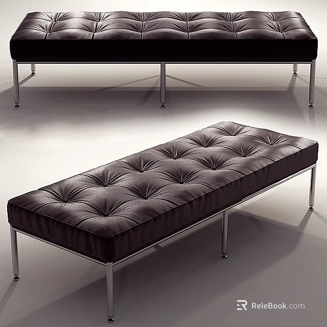 Black Leather Tufted Bench With Metal Legs Modern Living Room Furniture 3d model 