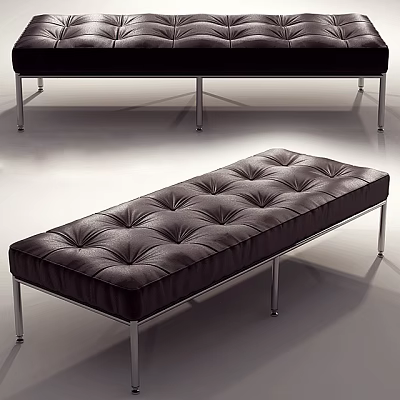 Black Leather Tufted Bench With Metal Legs Modern Living Room Furniture 3d model Black Leather Tufted Bench With Metal Legs Modern Living Room Furniture 3d model