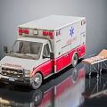 Functional EMS Ambulance For Medical Care With Emergency Lights And Stretcher