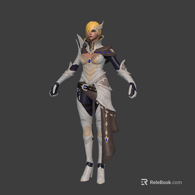 White Armored Female Warrior With Golden Hair And Mythical Creature Companion 3d model 