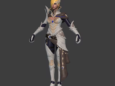 White Armored Female Warrior With Golden Hair And Mythical Creature Companion 3d model