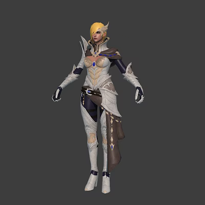 White Armored Female Warrior With Golden Hair And Mythical Creature Companion 3d model