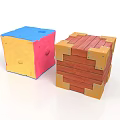 Colorful Cubes With Blue Top Yellow Pink Sides And Red Wooden Stack With Golden Corners