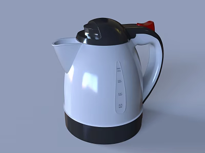 Glossy Modern Electric Kettle White Black Body With Red Handle Kitchen Appliance 3d model