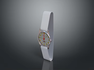 Stylish White Strap Watch With Yellow Dial And Minimalist Design 3d model