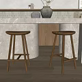 Modern Wooden Stools In Kitchen With Marble Countertop Wooden Cabinets And Wooden Floor
