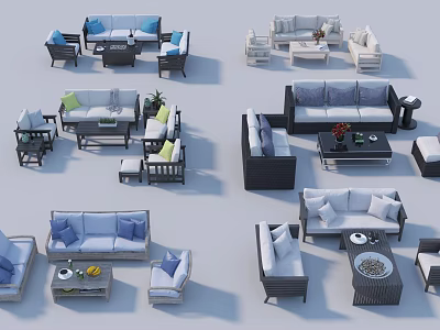 Stylish Outdoor Sofas With Various Designs Coffee Tables And Chairs Set 3d model