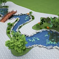 Garden Landscape Design With Winding Paths Wooden Bridge And Ponds With Water Lilies