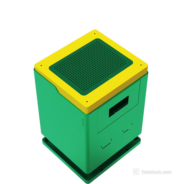 Green Yellow Cube Shaped Device With Perforated Top And Side Opening Design 3d model 