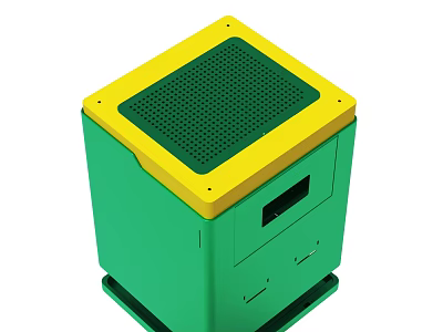 Green Yellow Cube Shaped Device With Perforated Top And Side Opening Design 3d model