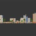 Modern Urban Cityscape Model Featuring Colorful Buildings Streets Palm Trees And Red Car