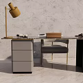 Modern Glass Top Desk With Drawers And Table Lamp On Concrete Floor