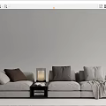 Gray Sectional Sofa With Multiple Pillows Side Table Lamp Books And Throw Blanket 3d model