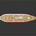 Detailed Warship Model With White Hull Red Bottom And Light Deck Structure 3d model