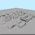 Modern School Building Models Arranged On Gray Surface With Light Blue Background 3d model