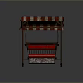 Single Chair With Red And White Striped Canopy Red Cushion Metal Frame And Small Basket
