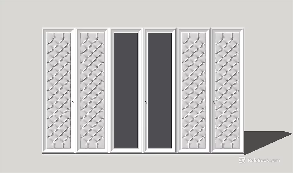 Modern Multiple White Wardrobe Doors Featuring Lattice Pattern And Glass Panels 3d model 