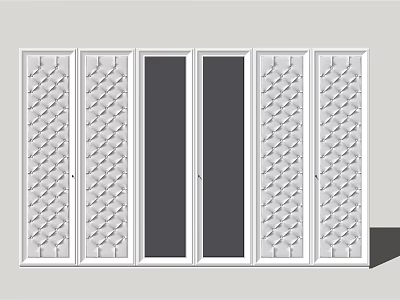 Modern Multiple White Wardrobe Doors Featuring Lattice Pattern And Glass Panels 3d model