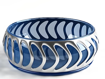 Modern Blue And White Ceramic Bowl With Wavy Hollow Pattern Design 3d model