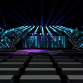 Modern Stage Design With Blue Purple Lights LED Screens And Audience Seats