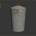 Vintage Galvanized Metal Trash Can With Corrugated Design And Lid