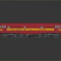 Red Train Model with Yellow Stripes Number 31466 on Gray Background and Reflection