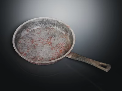 Vintage Cast Iron Cooking Pan With Rustic Surface And Long Handle 3d model