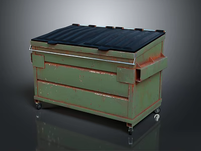 Rustic Green Wheeled Trash Bin With Black Lid For Household Supplies 3d model