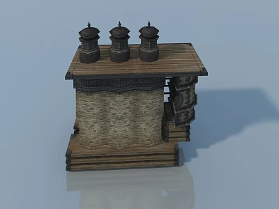 Vintage Style Wooden Swing Door With Brick Wall And Decorative Towers 3d model