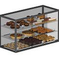 Glass Display Case With Assorted Desserts Including Chocolate Cakes Pies And Croissants