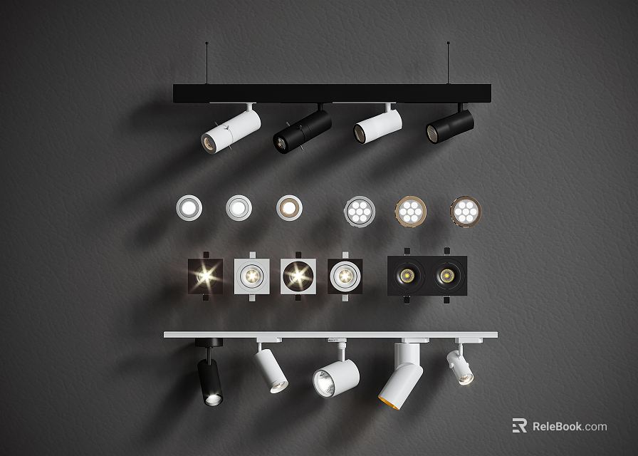Modern Downlights and Spotlights in Various White Black Styles for Indoor Lighting Design 3d model 