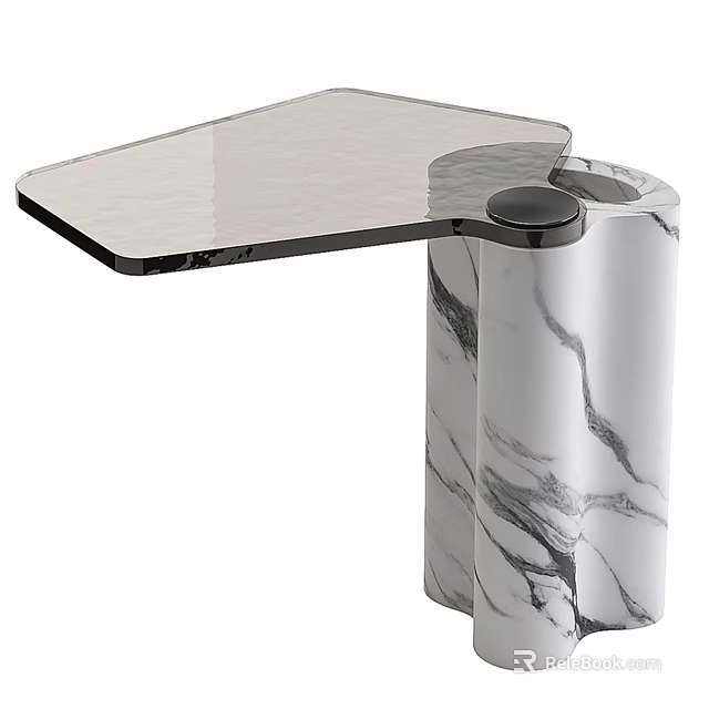 Modern Sleek Side Table With White Marble Base And Transparent Glass Top Design 3d model 