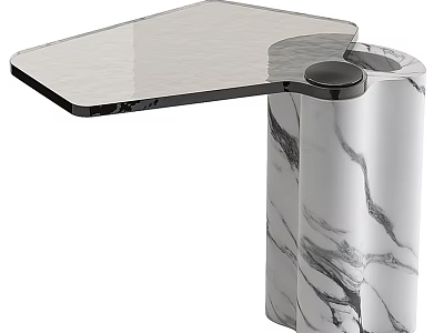 Modern Sleek Side Table With White Marble Base And Transparent Glass Top Design 3d model
