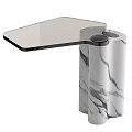 Modern Sleek Side Table With White Marble Base And Transparent Glass Top Design