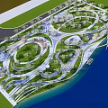 Modern Open Park Landscape With Curved Walkways Green Spaces Water Features Seaside