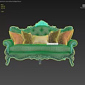Classic Multi Seater Sofa With Gold Carved Black Accents Light Gray Upholstery And Colorful Pillows