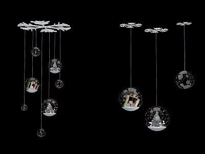 Multiple Hanging Spherical Glass Pendants Featuring Snowflake And Little House Decorative Designs 3d model